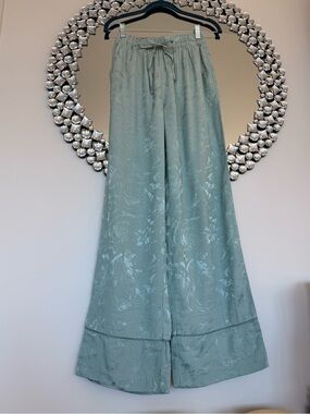H&M Sage Green Wide Leg Satin-Blend Pants
